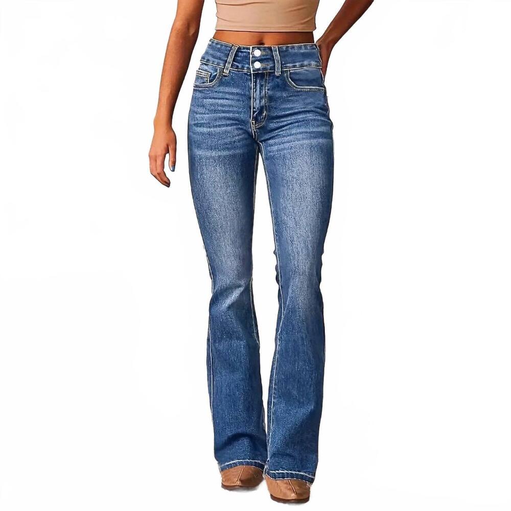 NEW SALINA TRADING INC women fashion retro stretch slim fit flared jeans in dark